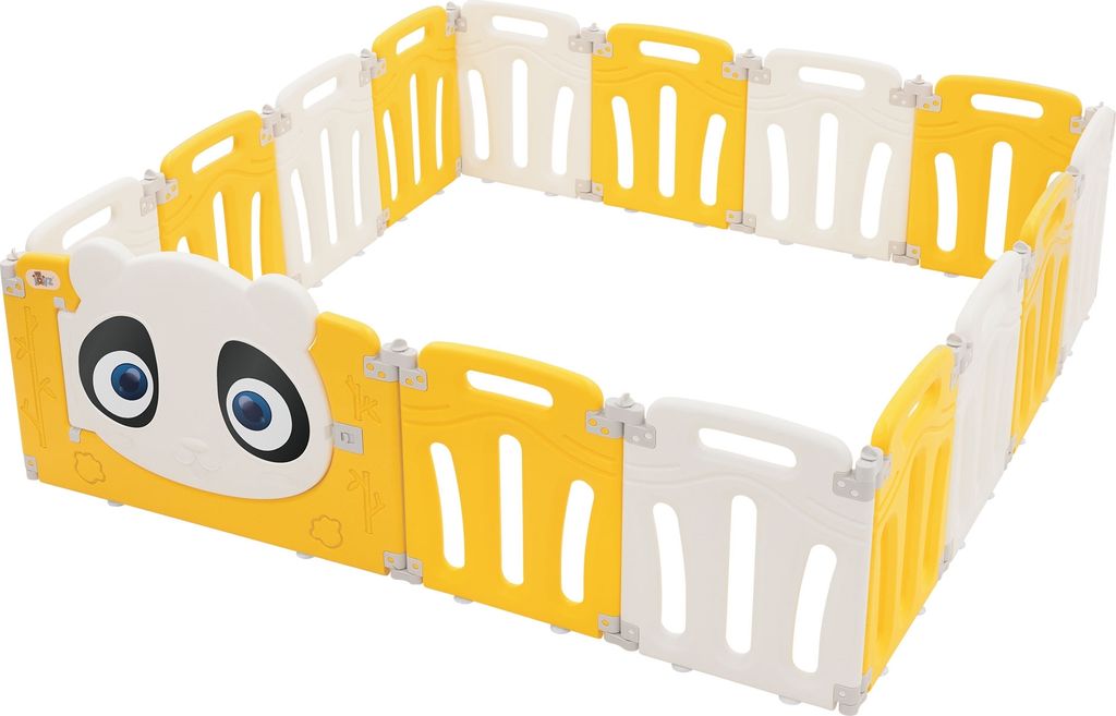 Joyz Laufstall Baby 160×160 cm Laufgitter faltbar Panda-Design Weiß-Gelb Absperrgitter Babyzaun Kinderlaufstall Innen/Außen Krabbelgitter für K...