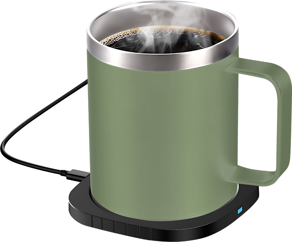 2-in-1-Kaffeetassenwaermer und kabelloses Ladegeraet mit Tasse und Deckel, 55 ¡ãC/131 ¡ãF, intelligente konstante Temperatur, 10,5 oz, lebensmi...