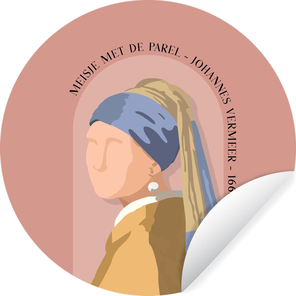 MuchoWow Runde Wandtattoo - Wandsticker Tapete Aufkleber Pastell - Mädchen mit Perlenohrring - Rosa - Alte Meister Ø 80 cm Selbstklebend und Re...