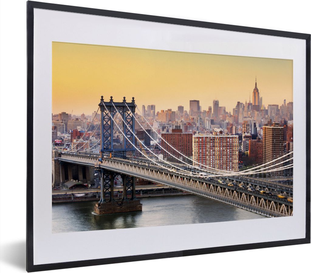 MuchoWow MuchoWow Gerahmtes Poster Manhattan-Brücke in New York 40x30 cm - Poster mit zchwarzem Bilderrahmen - Bilderrahmen - Poster im Rahmen