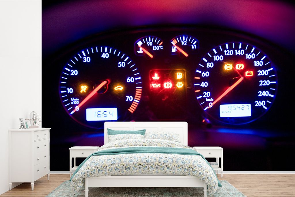 MuchoWow Fototapete für Wohnzimmer oder Schlafzimmer Wandtapete Vinyl Motivtapete Ein Armaturenbrett in einem Auto - 390x260 cm - Papiertapete