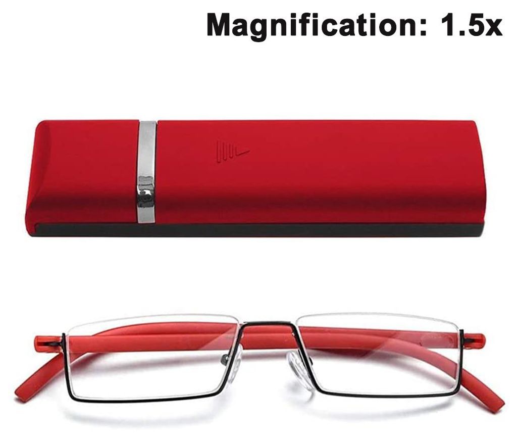 Klare Halbrahmen-Lesebrille für Damen und Herren, leichte Computerlesebrille mit tragbarem Spiegelfach