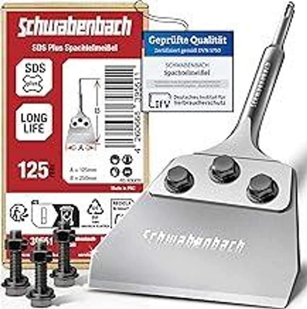 SCHWABENBACHVerbesserter Spachtelmeißel SDS Plus 125x250 mm - 2 mm Stärke - Premium Bodenschaber für effizientes Entfernen von Teppich, PVC, Far...