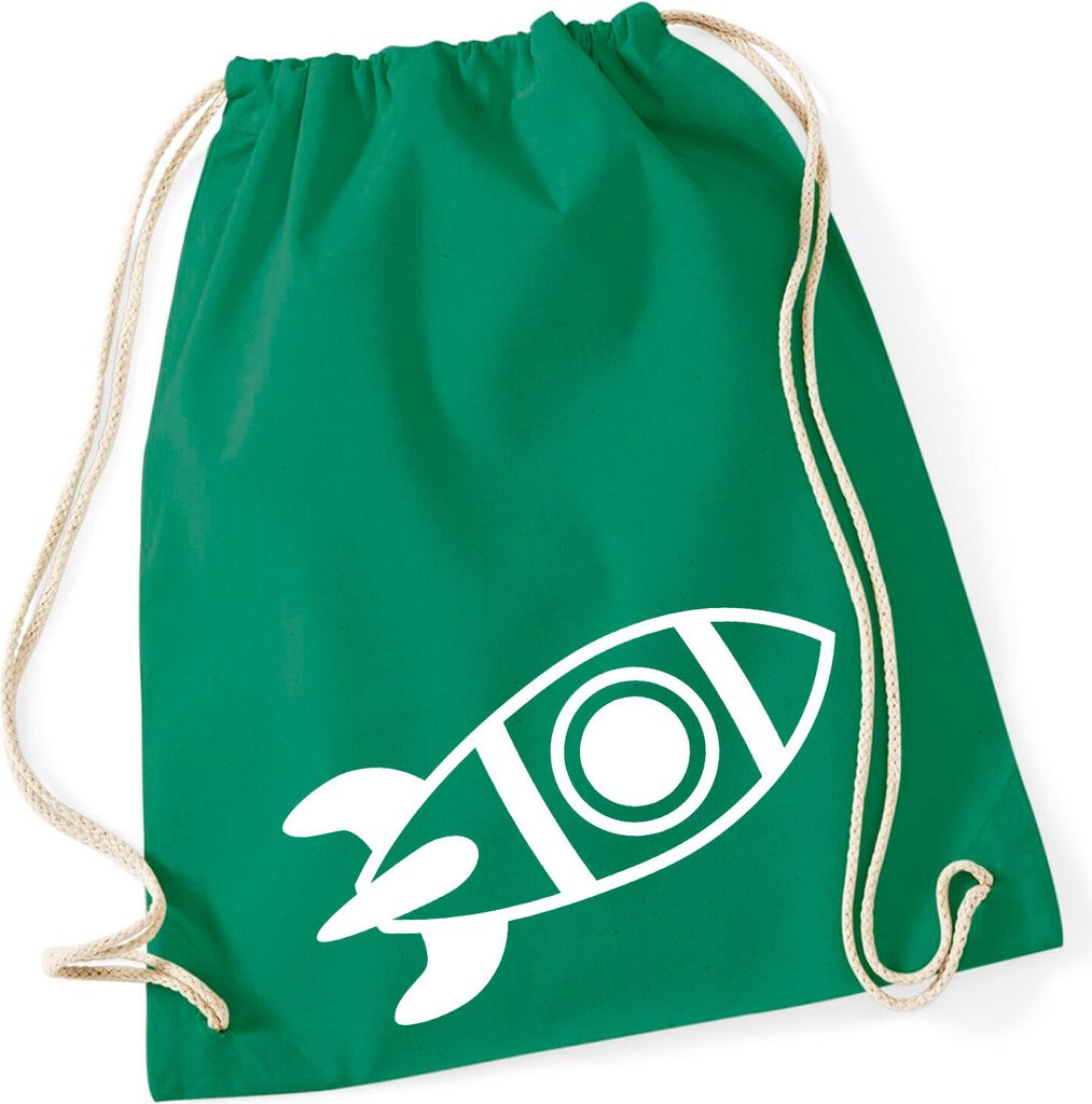 Huuraa Turnbeutel Rakete Raumschiff 12 Liter Kelly Green Baumwolle Rucksack Geschenkidee