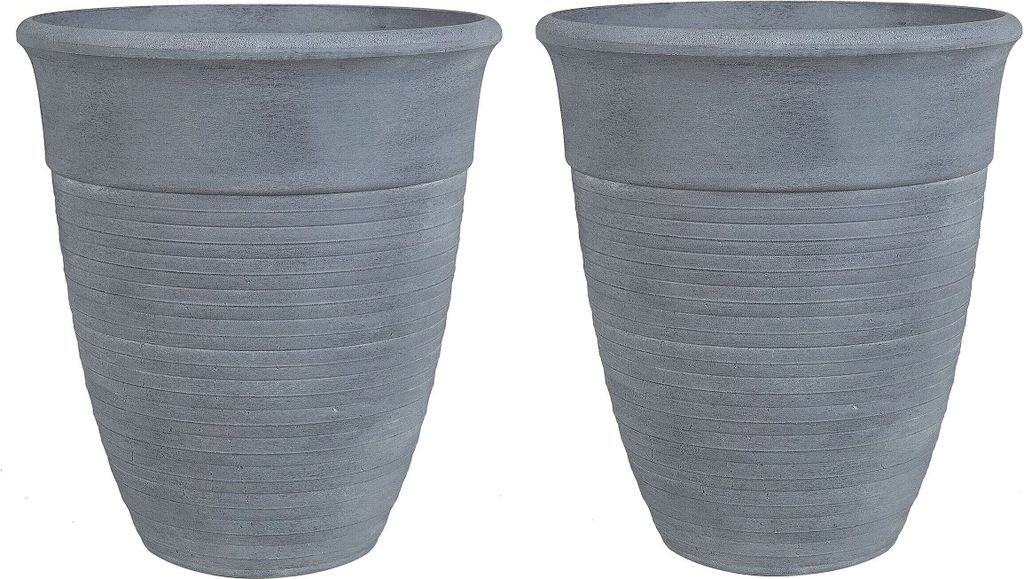 BELIANI Blumentopf 2er Set Grau Steingemisch und Polyresin 43 cm für Innen Außen Rund Modern Terrasse Balkon Garten Wohnzimmer Deko Ausstattung