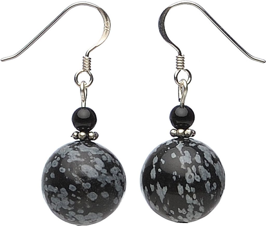 Ohrringe Ohrhänger aus Obsidian & Onyx 925 Silber schwarz grau Ohrschmuck