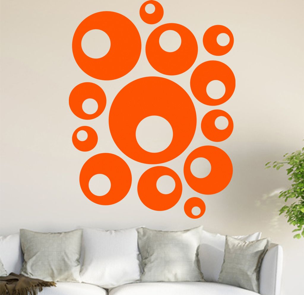 Retro Kreise Wandtattoo in 6 Größen - Wandaufkleber Wall Sticker - Dekoration, Küche, Wohnzimmer, Schlafzimmer, Badezimmer