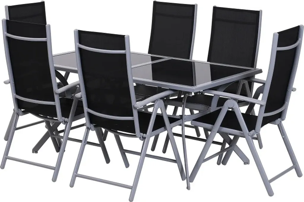 Grand Salon de Jardin 6 Personnes - Table Aluminium Noir pour Terrasse
