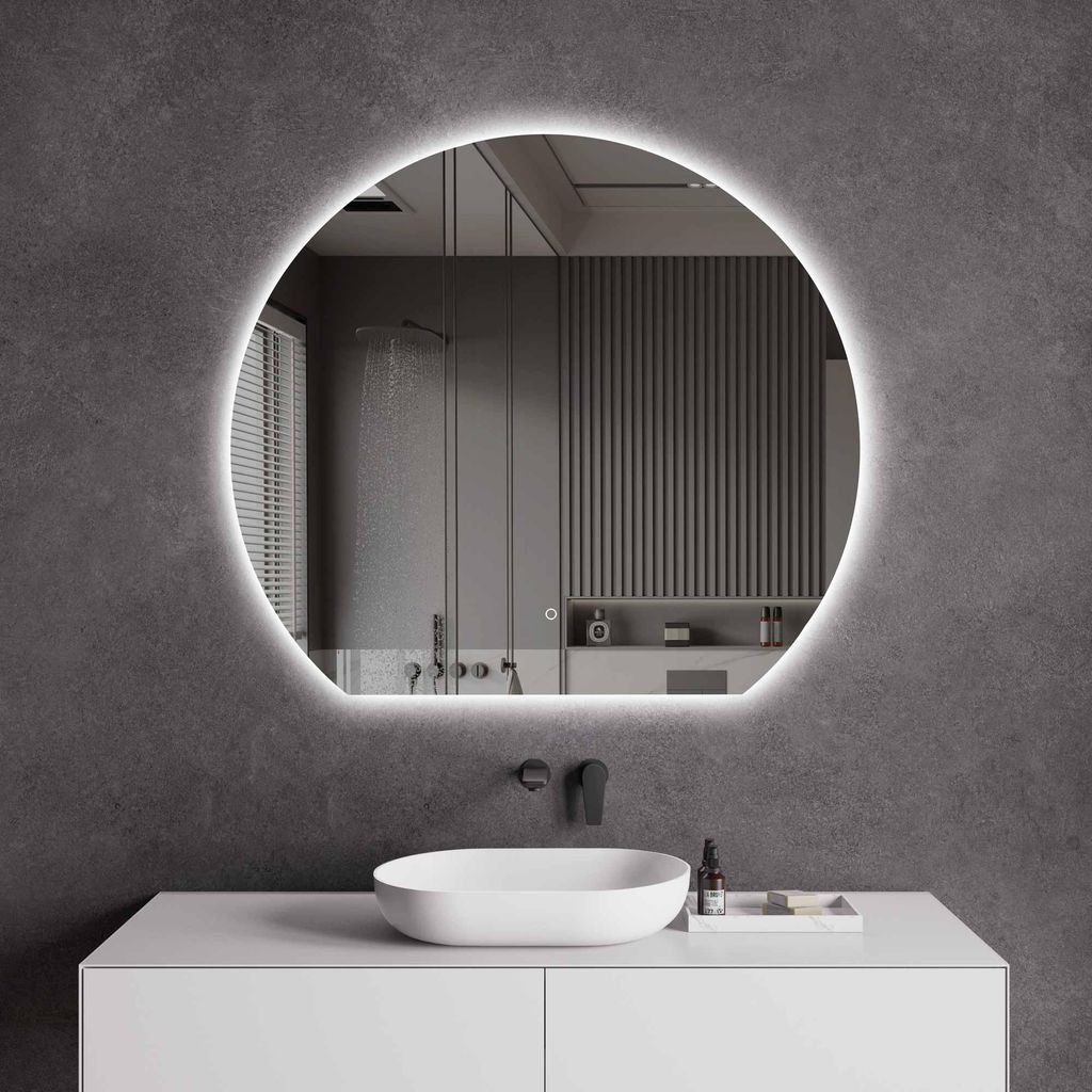 LED-Badspiegel Rund mit flacher Unterkante & Spiegelheizung Größe: 100 - 120 cm, Größe:100 cm