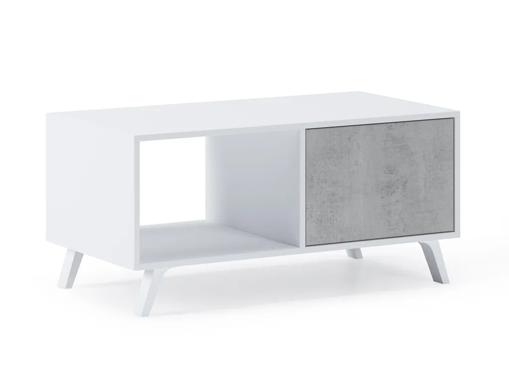 Table basse rectangulaire WIND pour salon moderne blanc et gris 92cm