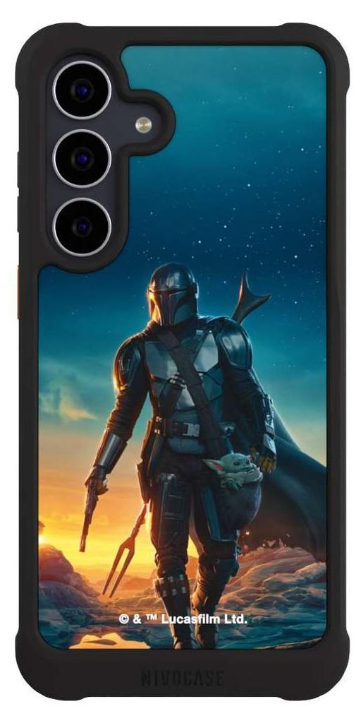 NIVOCASE Hülle für Samsung Galaxy S25 FE Stoßfeste Handyhülle NIVOmax Case Schwarz Sonnenuntergang Star Wars The Mandalorian