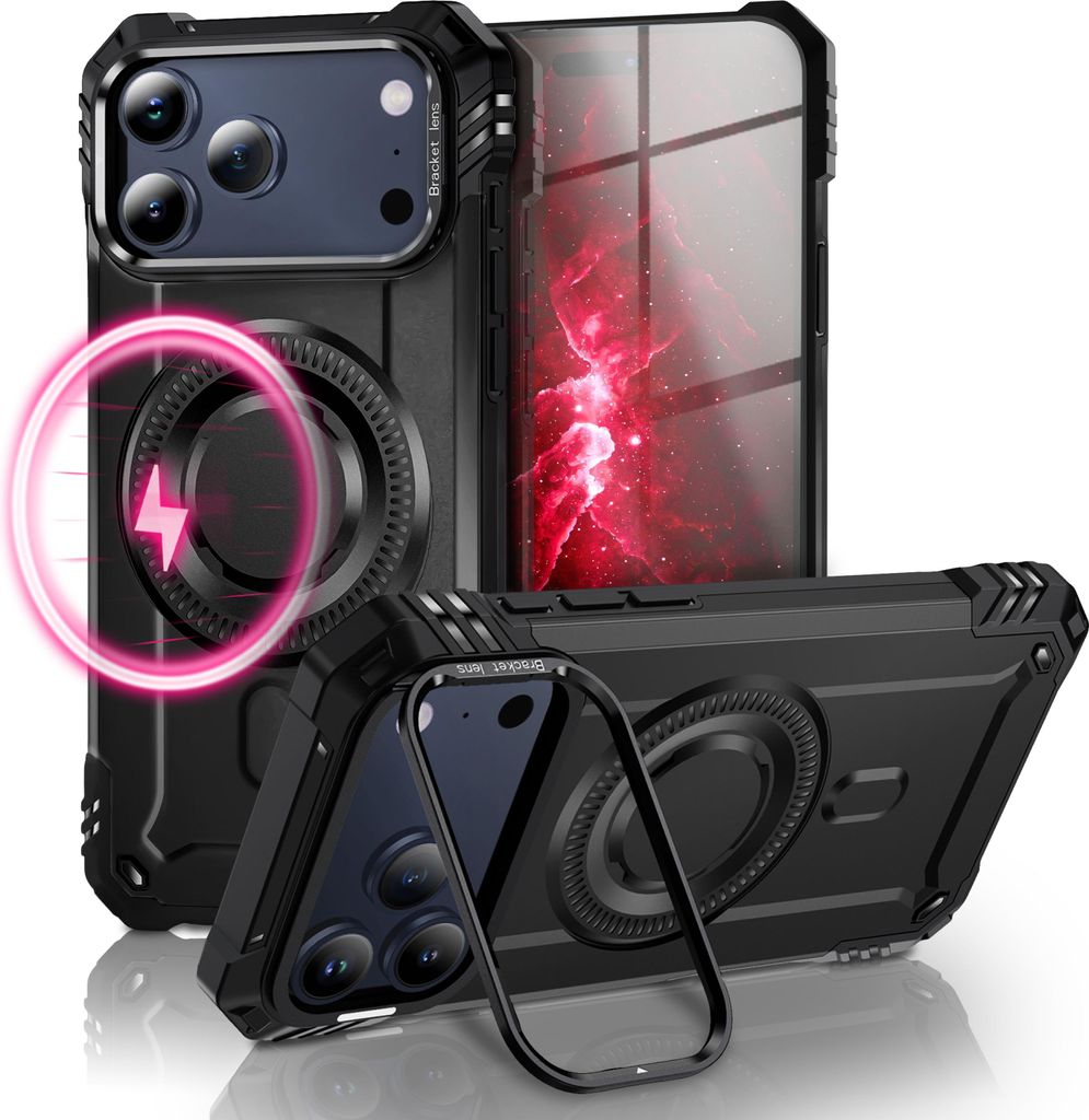 MagSafe Hülle "Granite" für Apple iPhone 17 Pro - Panzer Schutzhülle mit Kickstand Military Case Handyhülle - Vulkanschwarz