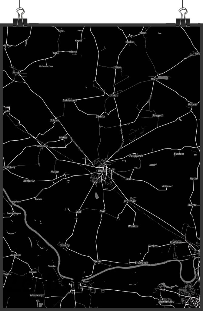 Mr. & Mrs. Panda Bild Zerbst DIN A4 - Geschenk, wanddeko, Stadt Dorf Karte Landkarte Map Stadtplan, drucke, kunstdruck poster, Wandbild