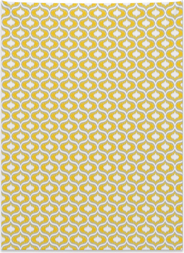 Abakuhaus Ikat Wandteppich, Gelbe lebendige ovale Formen aus Weiches Mikrofaser Stoff Kein Verblassen Klare Farben Waschbar, 110 x 150 cm, Gelb Wei...