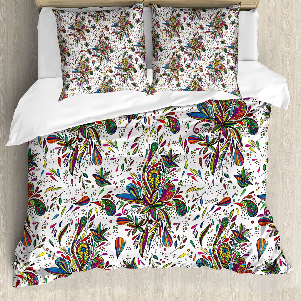 ABAKUHAUS Bunt Bettbezug, Flora-Muster, Milbensicher Allergiker geeignet mit Kissenbezügen, 200 cm x 200 cm - 80 x 80 cm, Mehrfarbig