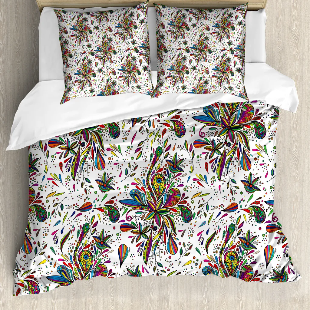 ABAKUHAUS Copripiumino colorato, motivo floreale, antiacaro, adatto a chi soffre di allergie, con federe, 155 cm x 220 cm - 80 x 80 cm, multicolore