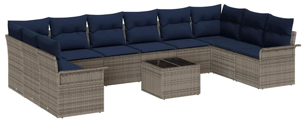 Gartensofa-set mit Speicher 11 pcs Grau Poly-Rattan