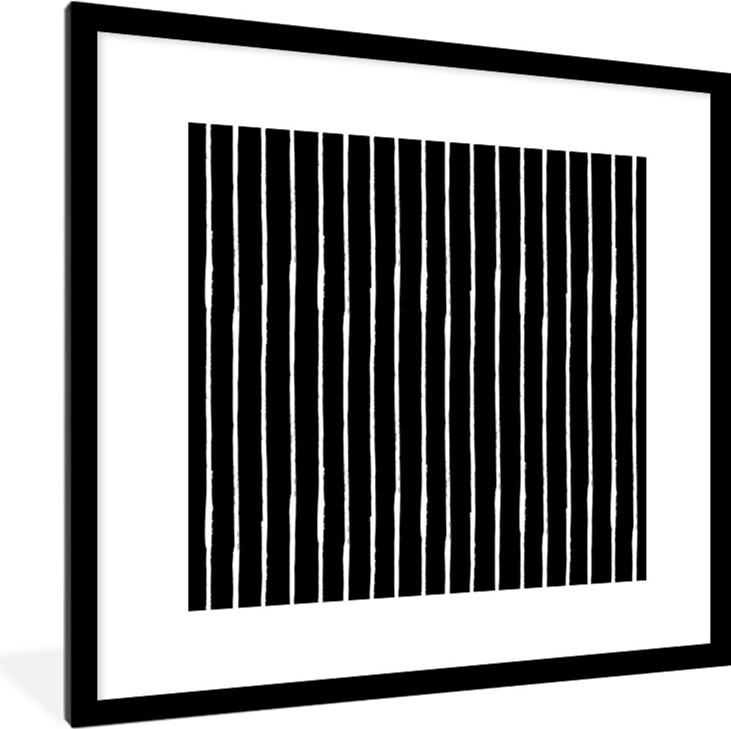 MuchoWow Gerahmtes Poster Streifen - Schwarz - Design - Weiß 40x40 cm - Poster mit Schwarzem Bilderrahmen Wandposter Rahmen Foto Bilder - Poster...