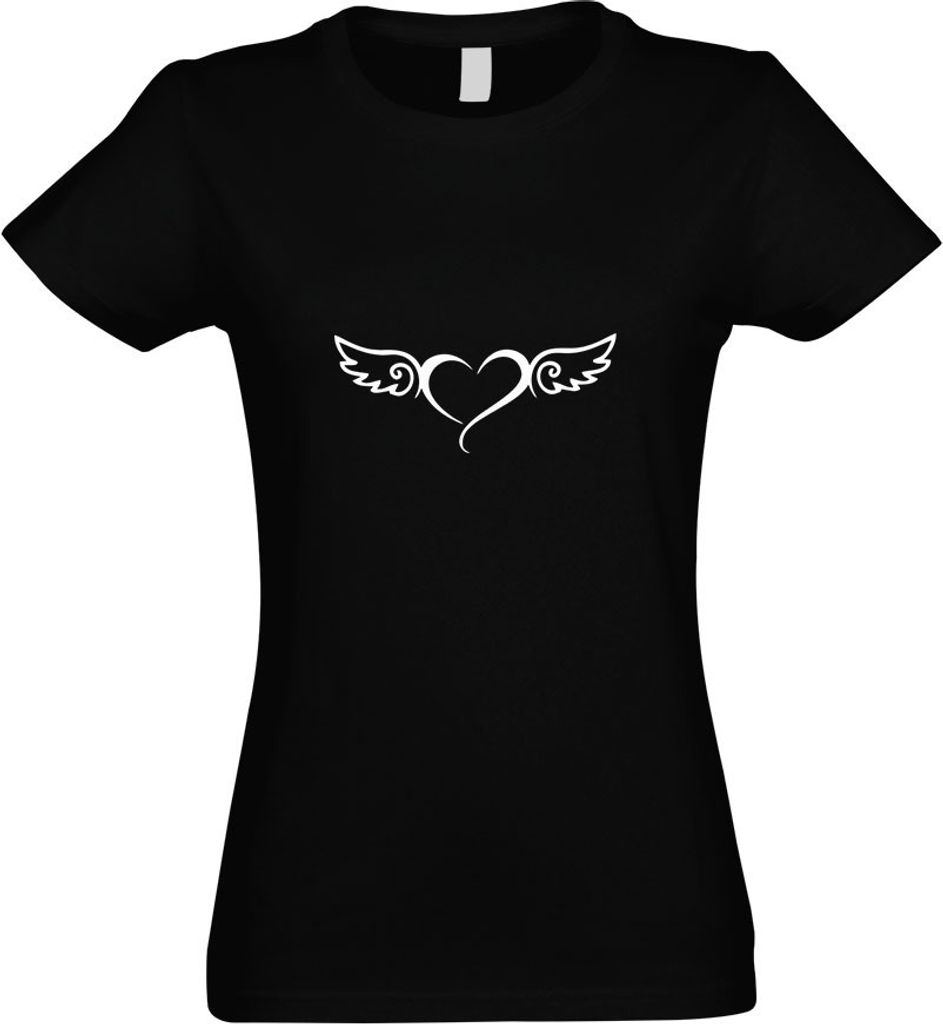 Kiwistar - T-Shirt tailliert - Damen - schwarz - Geflügeltes Herz - mit Motiv Bedruckt - Funshirt Design - Sport - Freizeit - Damen - XXL