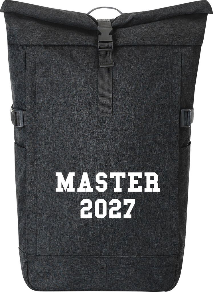 Huuraa Kurierrucksack Master 2027 Abschluss 30-44 Liter Black Melange Fairtrade Rolltop Rucksack Geschenkidee