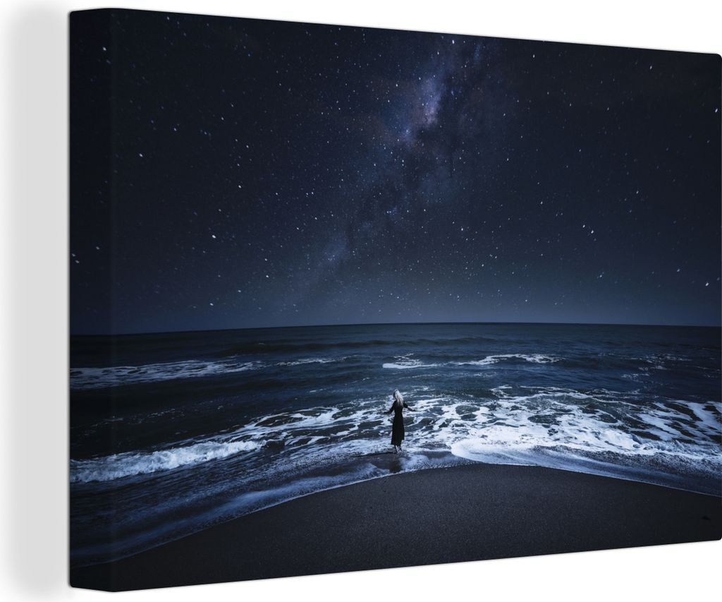 OneMillionCanvasses - Leinwandbilder - 140x90 cm, Meer - Frau - Sterne, Wandbilder Kunstdruck Wanddekoration