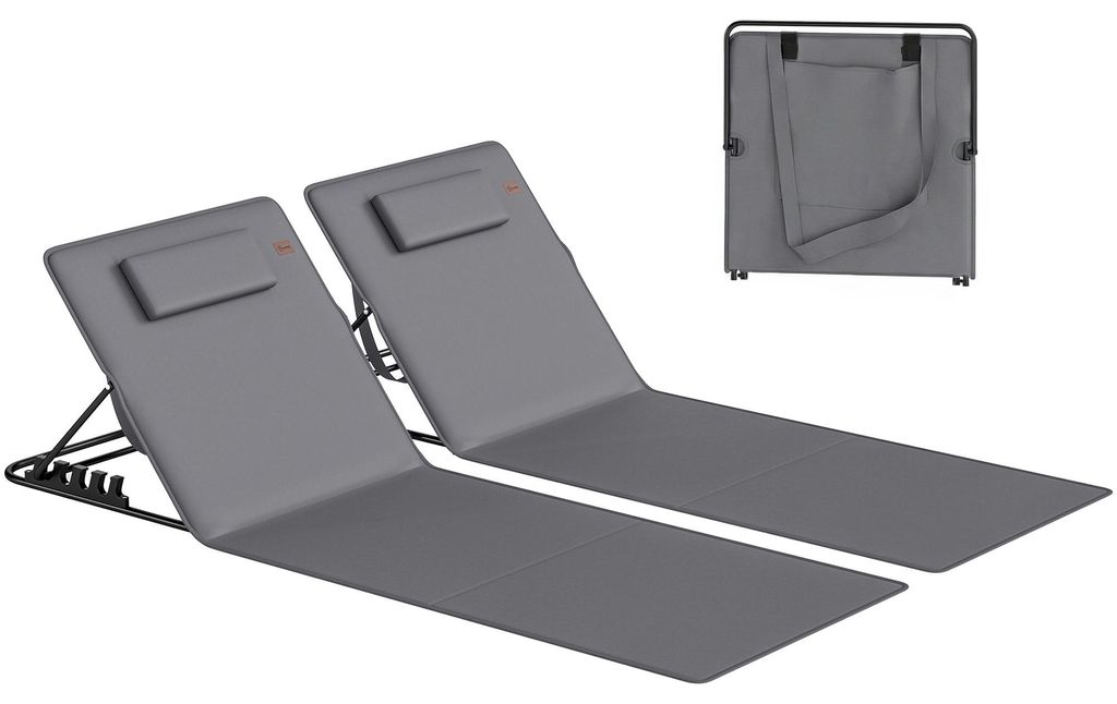 2er Set Strandmatten 4-fach verstellbar, 154x57 cm, Grau, Produktbild 