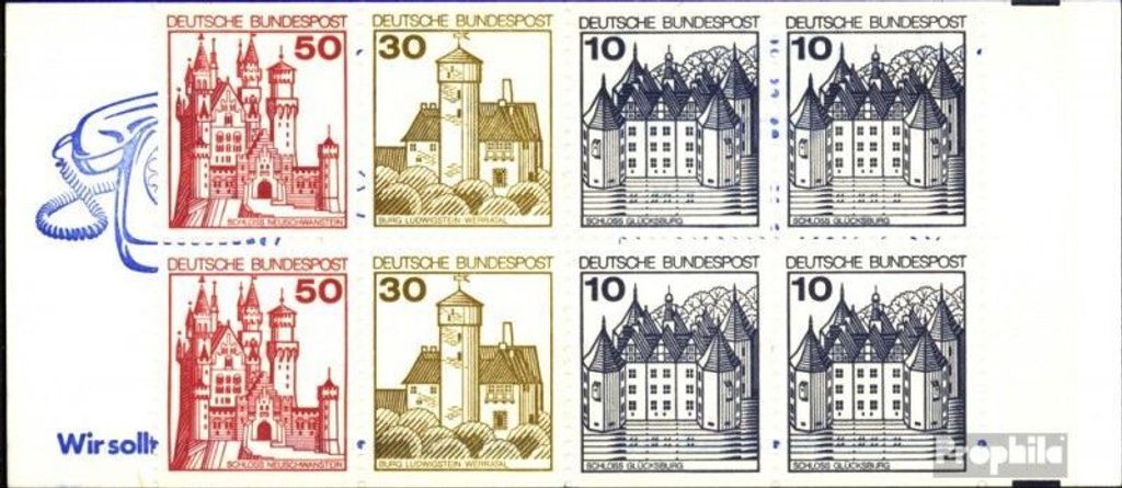 Briefmarken BRD (BR.Deutschland) 1980 Mi MH21a II mZ mit Zählbalken (kompl.Ausg.) postfrisch Burgen und Schlösser