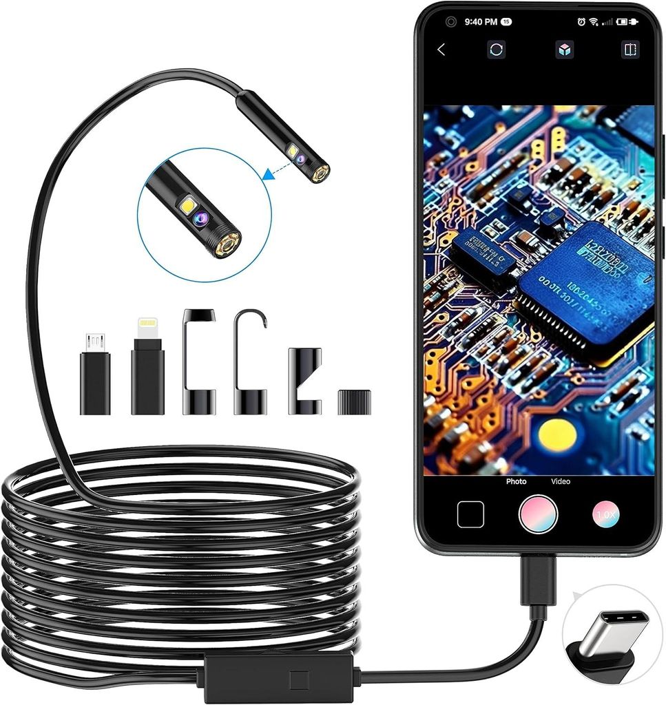 1920P HD Dual Lens Snake Inspection Endoskop, Typ C Endoskop, Scope-Kamera mit 8 LED-Leuchten für Android, iOS Smartphone, iPhone, iPad, (5M)