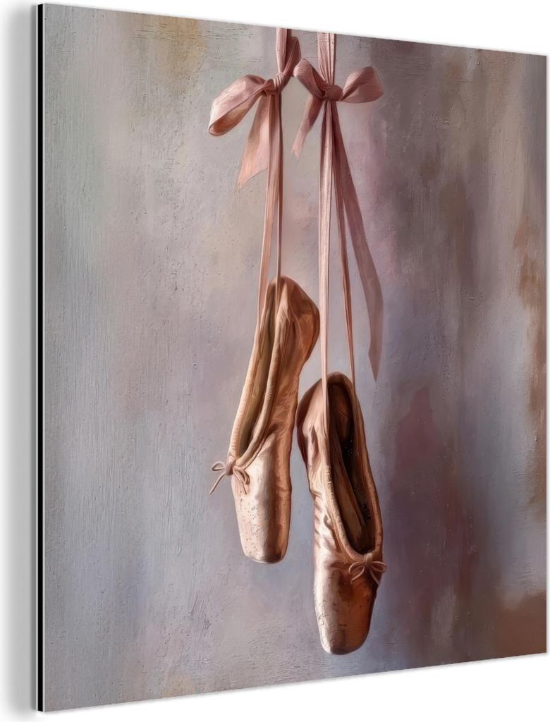 MuchoWow Wanddekoration Metall Metallbild Wandkunst 50x50 cm Ballettschuhe - Satin - Erdtöne MuchoWow Aluminium Gemälde - Alubild - Industrial