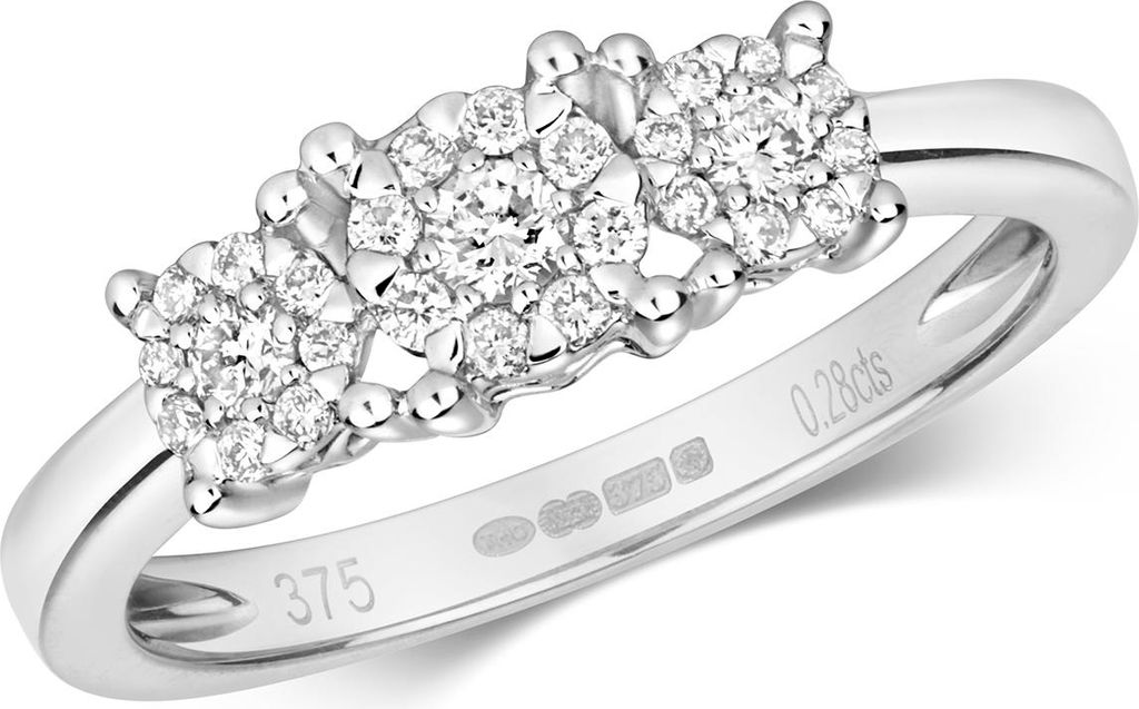 Funkelndes Feuer 9 Karat (375) Weißgold Trilogie Diamant Damenring Brillant-Schliff 0.29 Karat G - I1 I2, 57 (18.1); TRS316839KWRSP