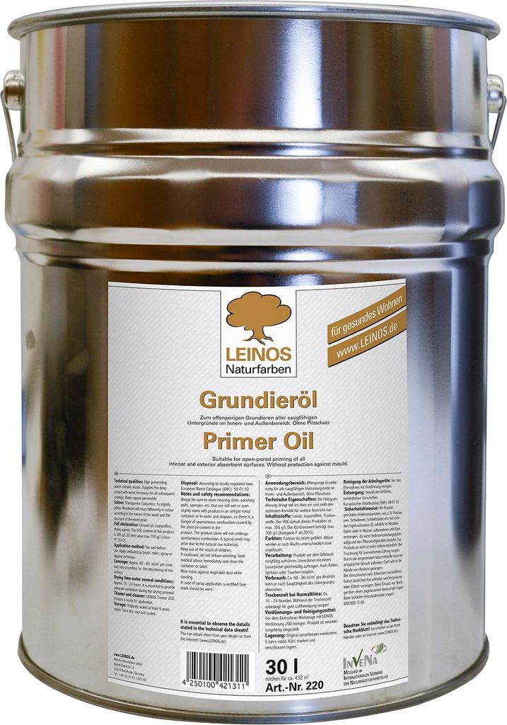 LEINOS Grundieröl 30 l – offenporige Holzgrundierung Produktbild 