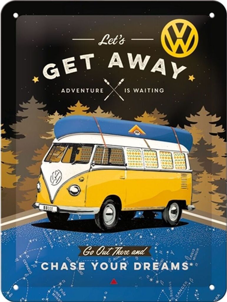 Nostalgic-Art - Blechschild 15x20 cm - Volkswagen - VW Bulli - Let's Get Away Night