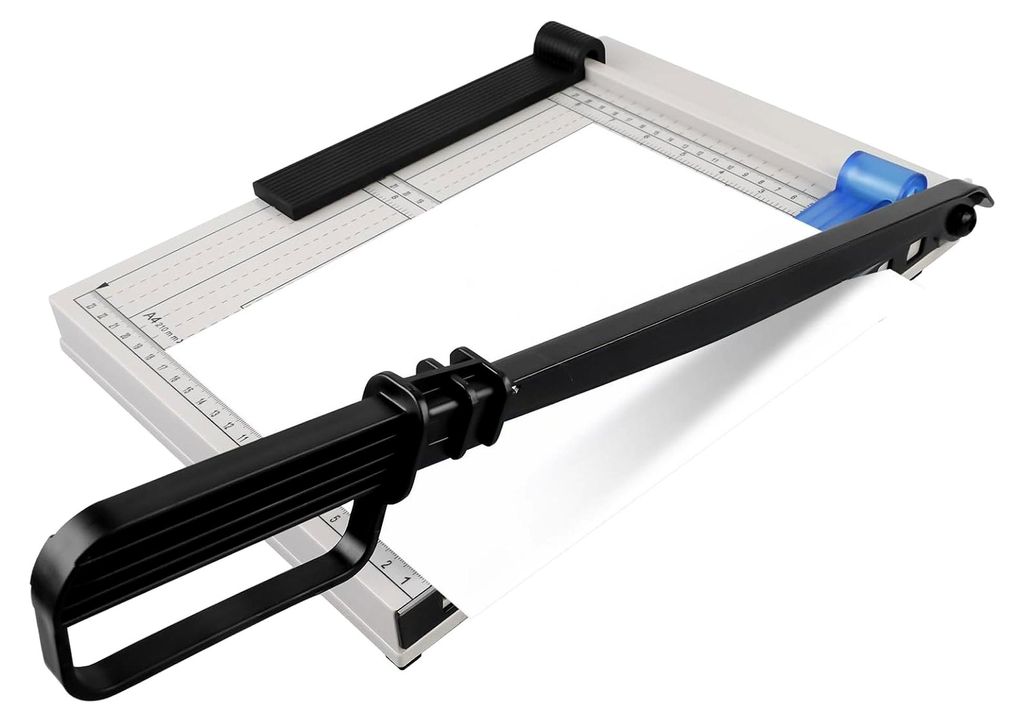 A4 Hebelschneider: Schneidemaschine mit Sicherheitsschutz, Papierschneider für Papier und Fotos, Schnittlänge 300 mm, 12 Blatt Schneidleistung