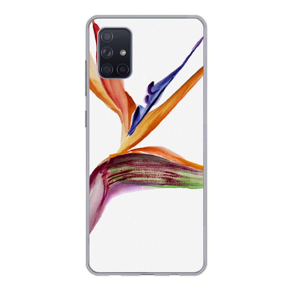 MuchoWow Handyhülle Schutzhülle Hülle für Samsung Galaxy A71 Strelitzia - Aquarell - Blumen Silikon Softcase Handy Hülle - Kartenbesitzer