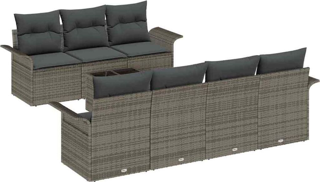 Gartensofa-set mit Kissen 8 pcs Grau Poly-Rattan