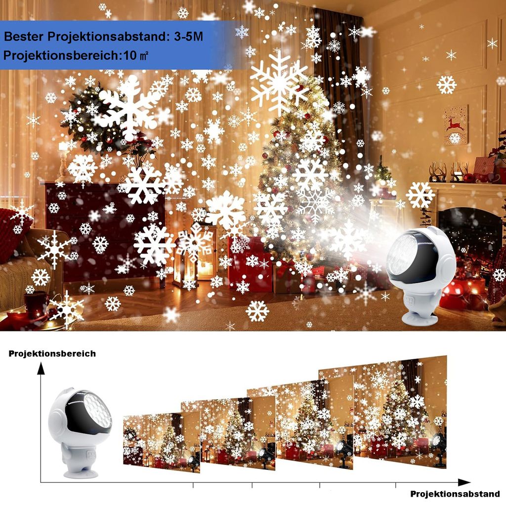 Weihnachtsprojektor Mit Schneefall-Effekt - Wasserdichte LED Lampe Für Innen & Außen