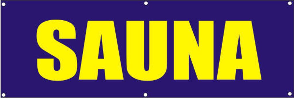 Werbeplane / Gerüstplane - p116 - Sauna - NEU - 150x50 cm - für Baustelle, Garten, Zaun oder Veranstaltung