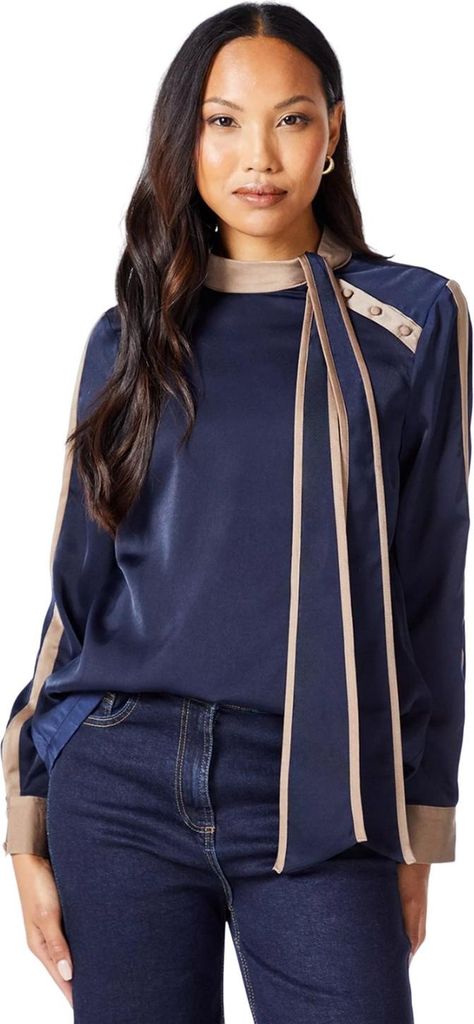 Principles - Oberteil Seitlicher Bindekragen für Damen DH7644 (44 DE) (Marineblau)