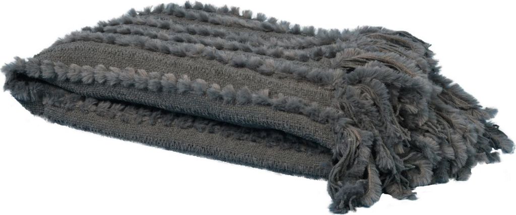 Star Home Wohndecke Strickdecke Zopfmuster Fransen Nala grau 130x170