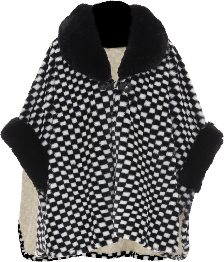 IMALA damen strickponcho - wollweiss schwarz, M