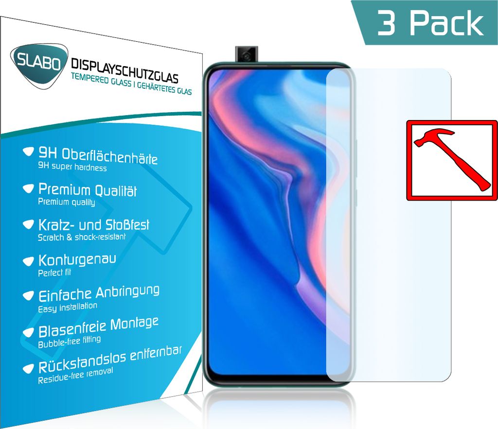 3 x Slabo PREMIUM Panzerglasfolie für Honor 9X | Honor 9X Pro | Huawei P Smart Z | Huawei Y9 Prime 2019 KLAR "Tempered Glass" 9H (verkleinerte Fol...