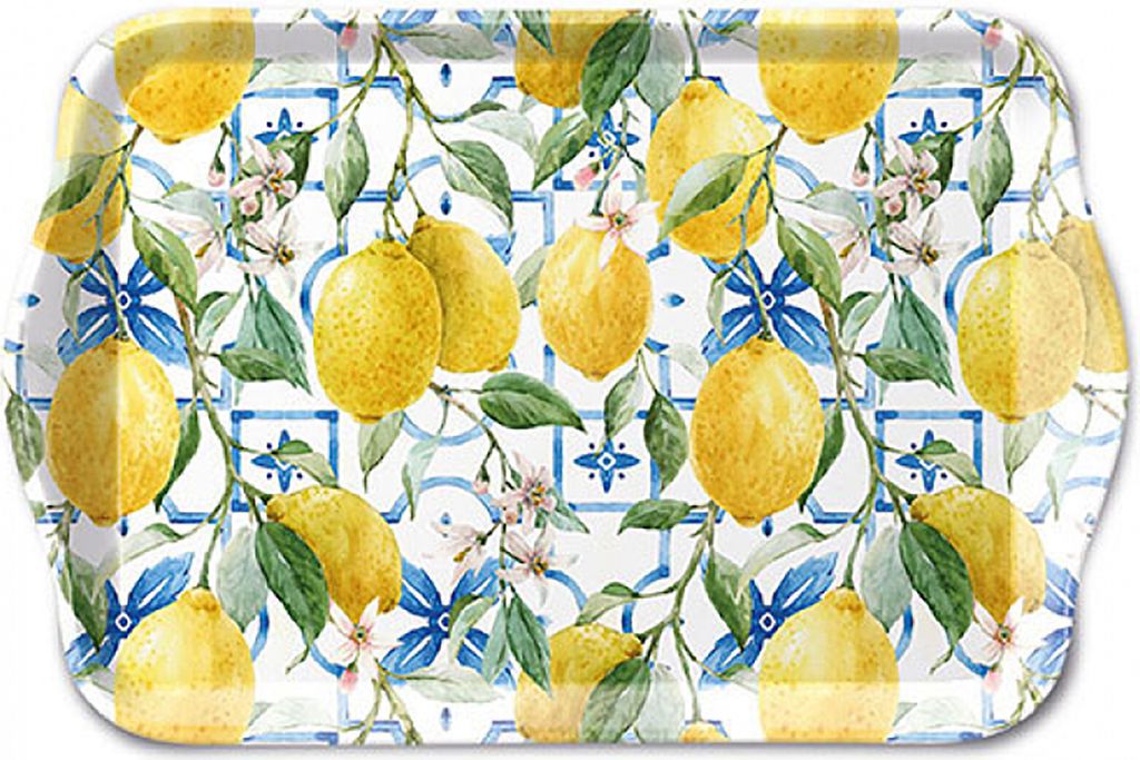 Tablett Melamin 21x13cm mit Zitronen Motiv Gelb / Weiß Produktbild 