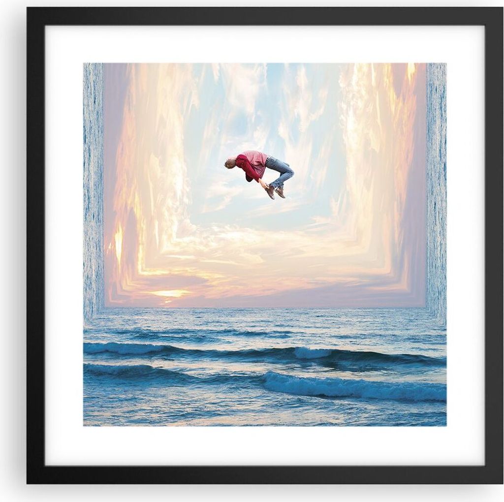 Gerahmtes Poster - Schwarzer Rahmen - Sprung Freiheit Surrealismus - 40x40 cm - Wand Bild - Wanddeko - Wandbilder - Kunstposter - Wandposter - Bild...