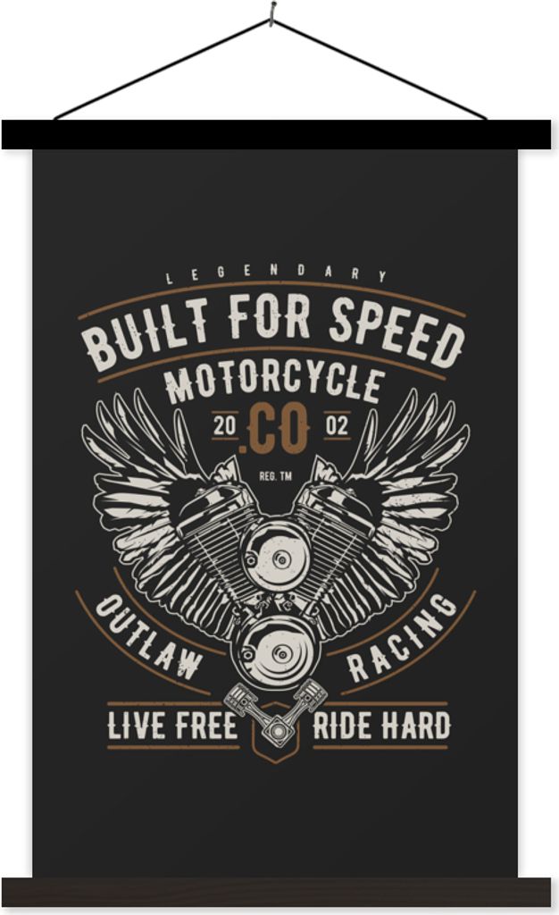 MuchoWow Textilposter Mancave - Motor - Flügel - Vintage 60x90 cm mit schwarzem Rahmen - Poster Wohnzimmer