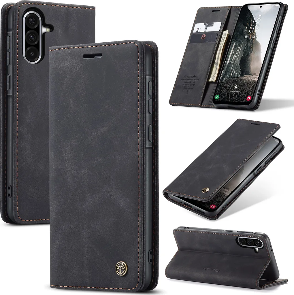 Custodia Samsung Galaxy A56 Nero - Cover Retrò in Finto Cuoio Premium