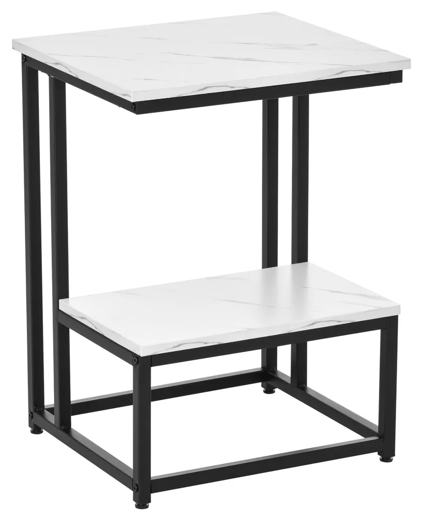 Table basse moderne marbre blanc et acier noir 80cm pour le salon