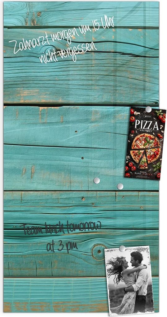 Magnettafel 50x100cm Pinnwand Whiteboard beschreibbar - Holzplanken Türkis