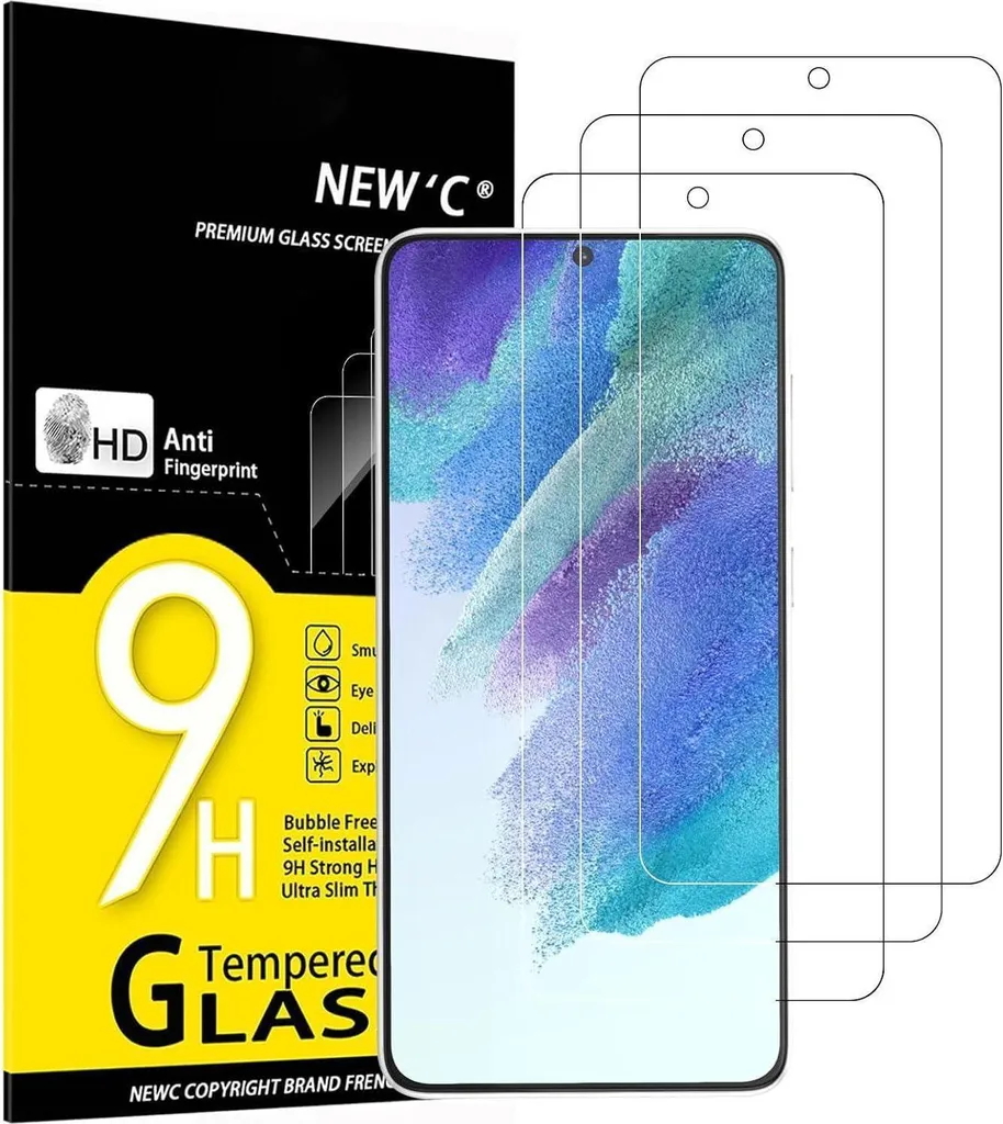 NEW'C vetro protettivo blindato Samsung Galaxy S21 FE 5G confezione da 3 pezzi durezza 9H 0,33 mm ultra chiaro
