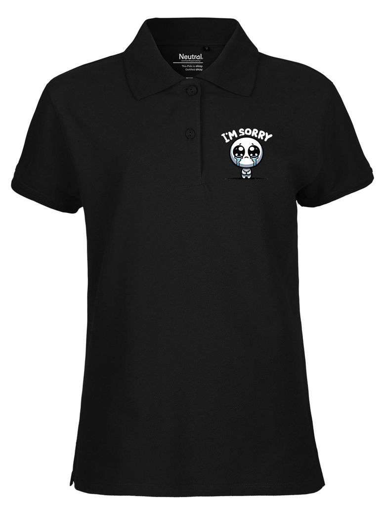 Huuraa Damen Polo Shirt I'm sorry weinendes Männchen XXL Black Bio Baumwolle Fairtrade Poloshirt Geschenkidee