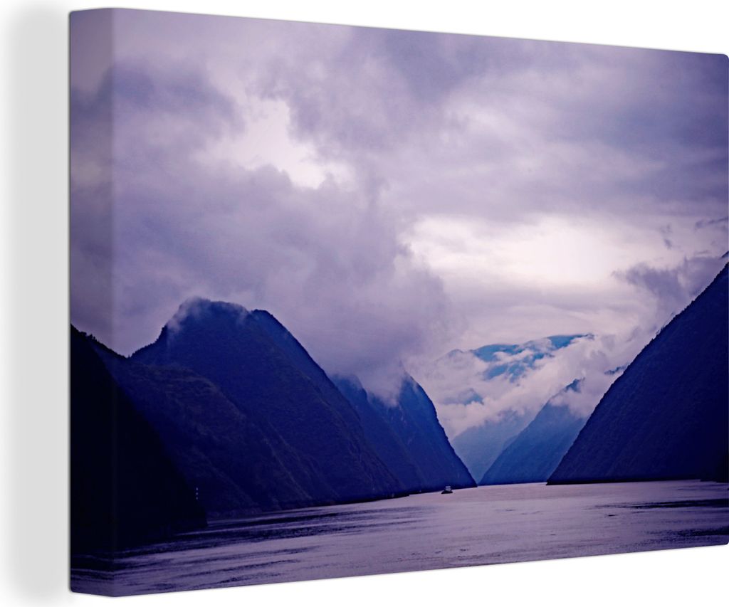 OneMillionCanvasses - Leinwandbilder - 140x90 cm, Bild des Jangtse-Flusses zwischen hohen Bergen, Wandbilder Kunstdruck Wanddekoration - Foto auf...